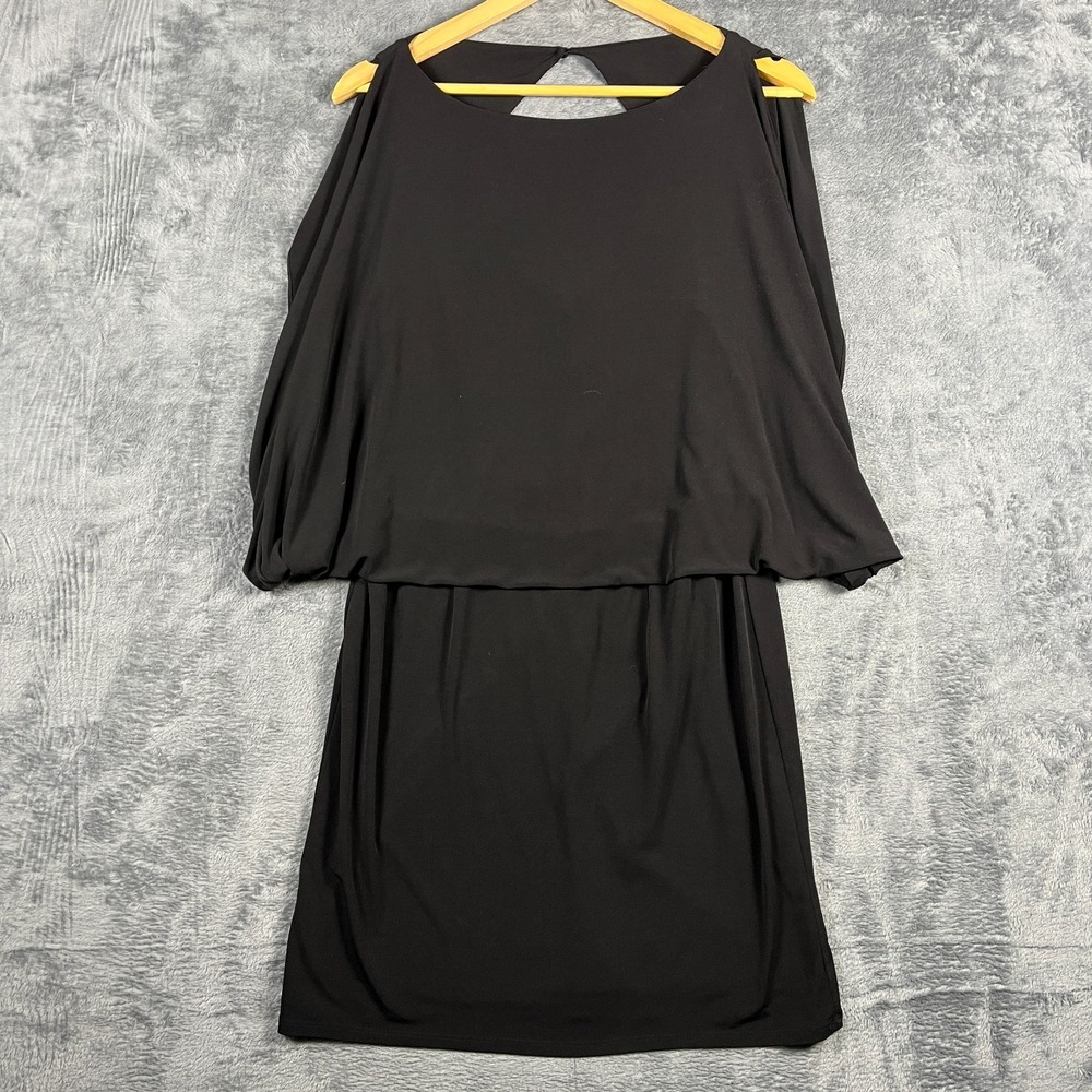 Jessica Simpson Blouson Dress Womens 10 Black Draped Batwing Sleeve Cutout Back